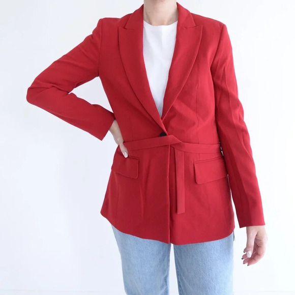Marc Cain Red Single Button Blazer w Belt Tie Size 2 NWT - Picture 1 of 15